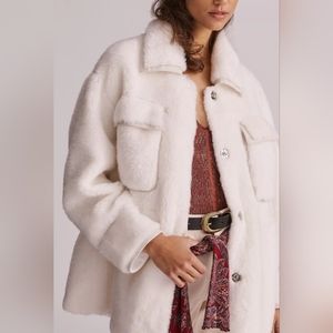 Anthropologie Maeve Cinched Faux Fur Coat Sz S NWT